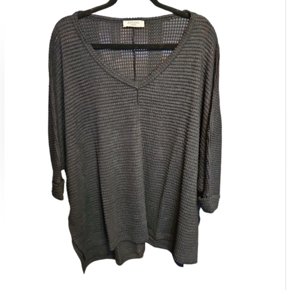 EUC Zenana Black 2X/3X v neck oversized dolman 3/4 sleeve sweater women’s - Picture 12 of 12